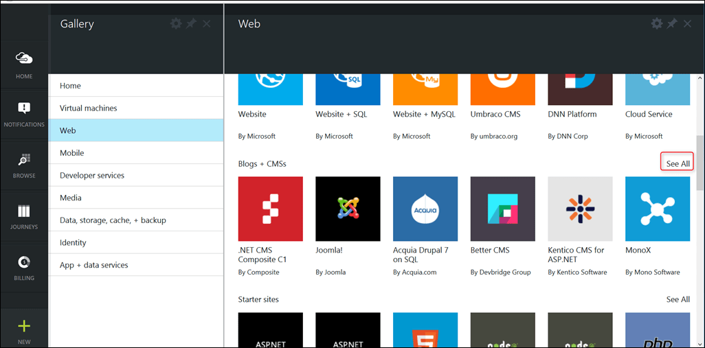 Selecting Blogs+CMSs Category - Microsoft Azure WordPress